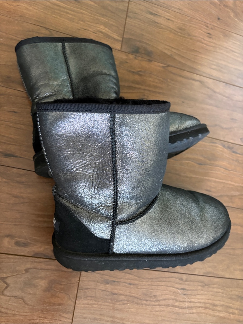 UGG Metallic Pewter Short Shearling Ankle Boots